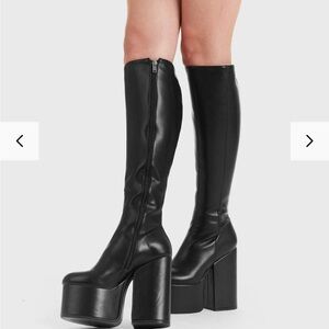 Lamoda Black Platform Knee-High Boots